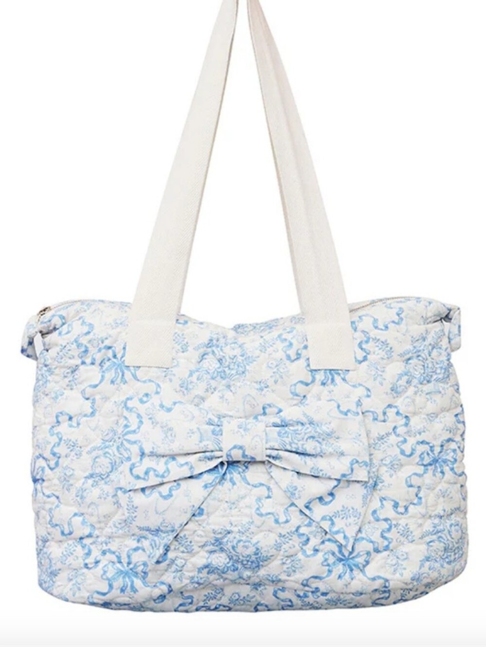 LoveShackFancy Oran Weekender Bow Tote Bag In Blissfull Blue